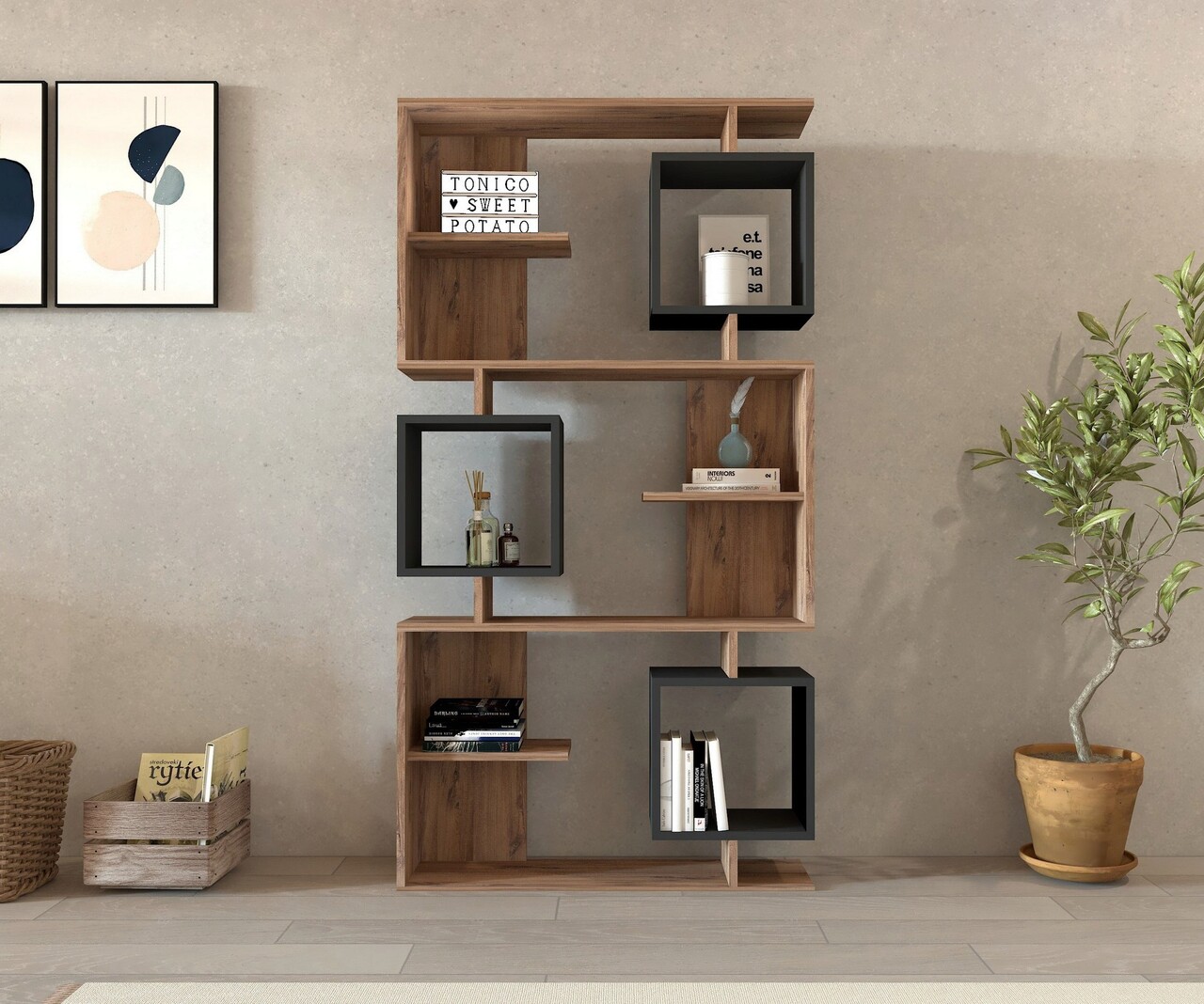 Corp biblioteca, Hanah Home, Icardi, 90x171.9x24.6 cm, Pin Atlantic / Antracit - imagine 7